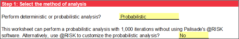 Step 1 of Cylindrical Pipe worksheet: Probabilistic analysis without using @RISK.